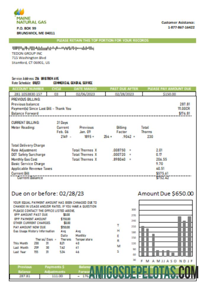 Projeto de lei de negócios de serviços públicos de gás natural do Maine Portland, SCR amostra